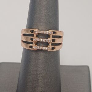 New 18k Goldplated Triple Band Ring with Crystals Giftable Never Worn Size 6